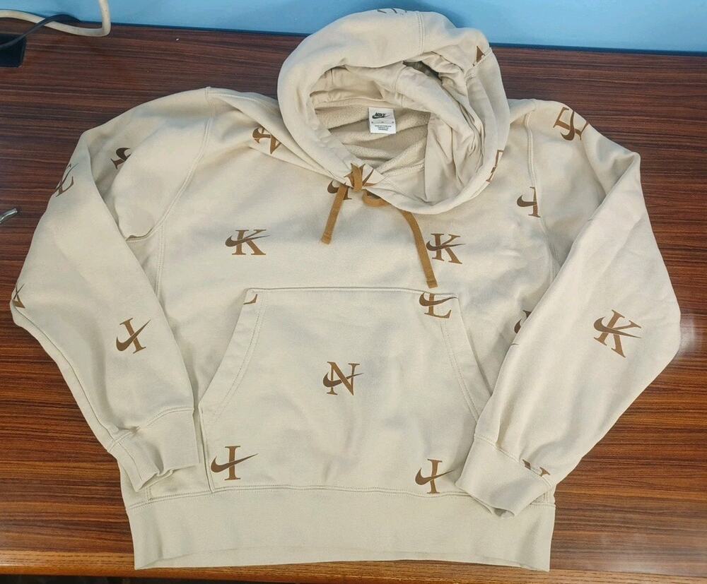 Nike Pullover Hoodie Front Pocket Size Med Beige & Brown Prep Club Fun